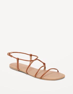 Faux-Leather Asymmetric Strappy Sandals for Women brown
