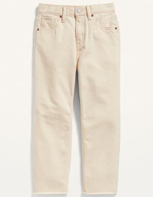 High-Waisted Slouchy Straight Frayed-Hem Jeans for Girls beige