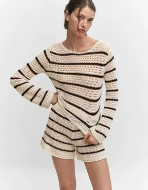 Striped openwork knit sweater