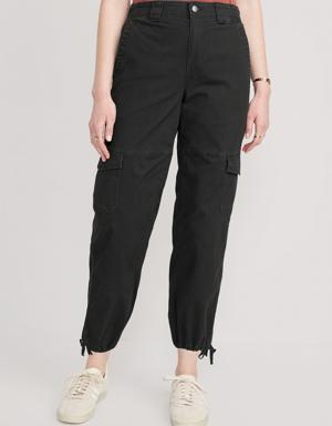 High-Waisted Barrel-Leg Cargo Ankle Pants black