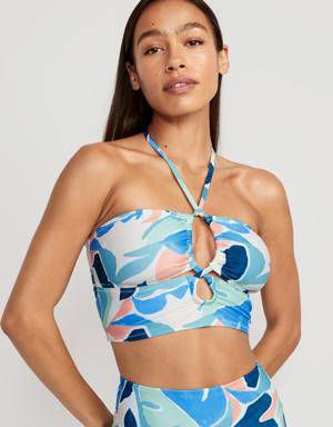 Cropped Cutout Halter Longline Bikini Swim Top for Women blue