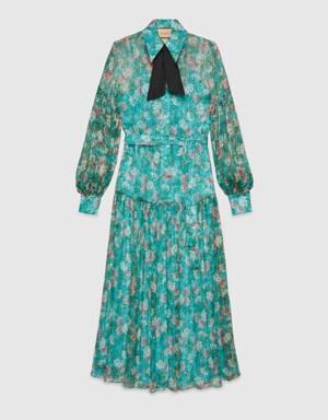 Floral print silk creponne dress