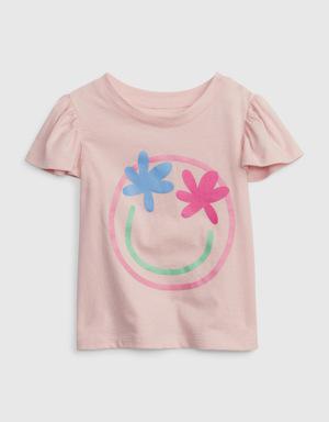 Toddler 100% Organic Cotton Mix and Match Flutter Sleeve T-Shirt pink
