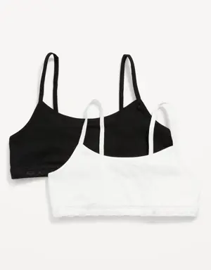 Jersey-Knit Lace-Trim Cami Bra 2-Pack for Girls black