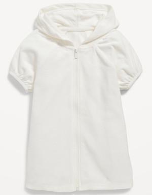 Puff Sleeve Hooded Swim Cover-Up Dress for Toddler Girls white