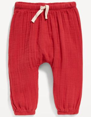 Unisex Double-Weave Cinched-Hem Jogger Sweatpants for Baby red