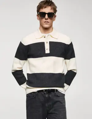 Ribbed striped knitted polo shirt