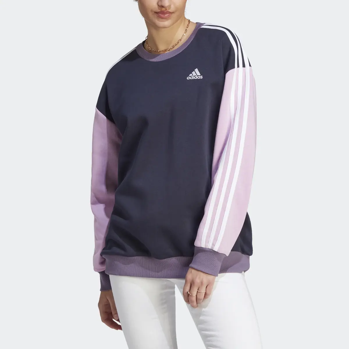 Adidas Essentials 3-Stripes Oversized Fleece Sweatshirt. 1