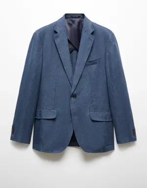 Slim fit suit jacket in 100% herringbone linen