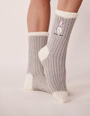 Knitted Socks with winter Embroidery