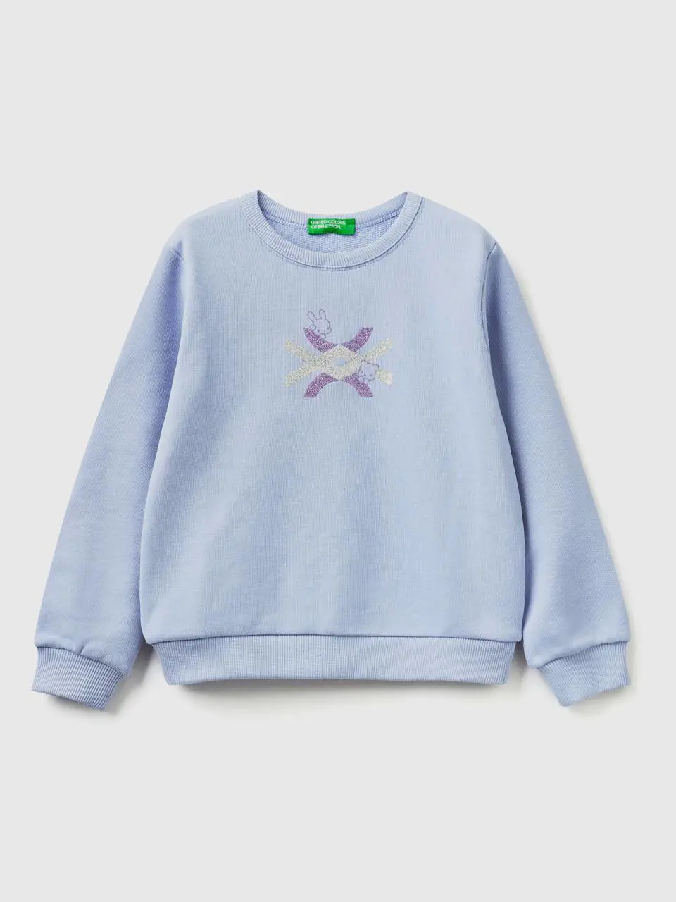 Benetton lilac sweatshirt in organic cotton with glittery print. 1
