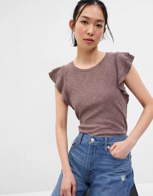 Gap Essential Rib Flutter Sleeve T-shirt brown