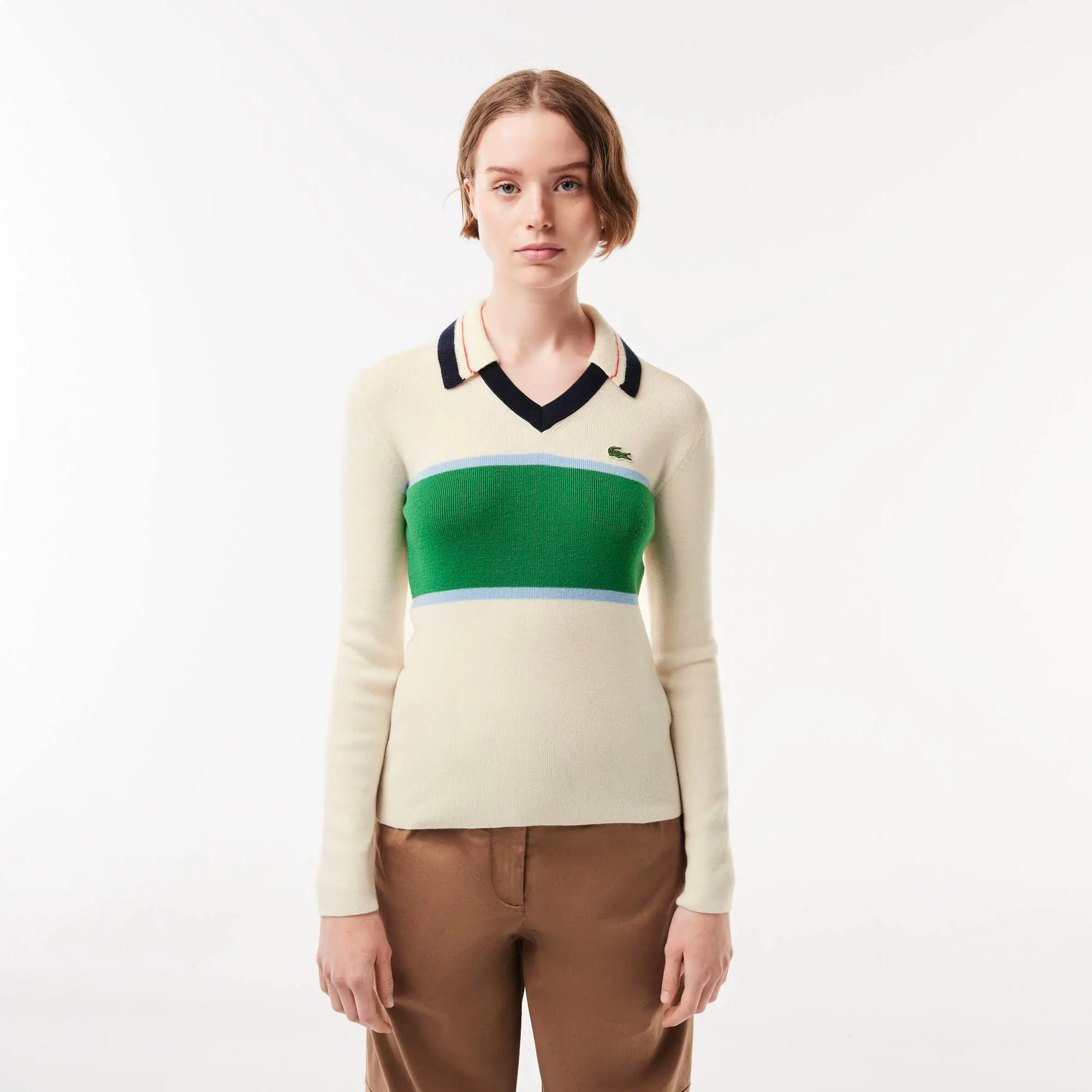Lacoste French Made Contrast Polo Neck Sweater. 1 Lacoste French Made Contrast Polo Neck Sweater. 1