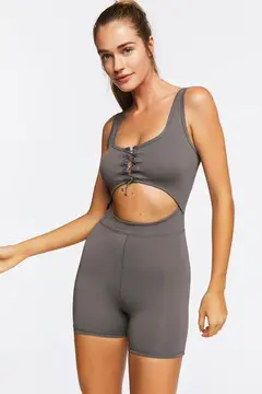 Forever 21 Forever 21 Active Seamless Cutout Romper Charcoal. 2