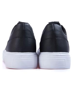 Siyah - Beyaz Bağcıklı Yüksek Taban Suni Deri Erkek Spor Ayakkabı - 89111