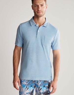 Açık Mavi Havlu Kumaş Polo Yaka T-Shirt