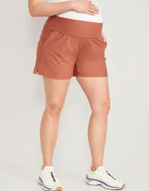 Maternity Rollover-Waist PowerSoft Shorts -- 5-inch inseam pink