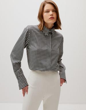Patterned Wide Cuff Black and White Shirt