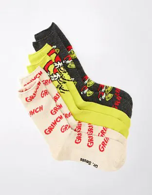 American Eagle Grinch Fuzzy Sock 3-Pack. 1