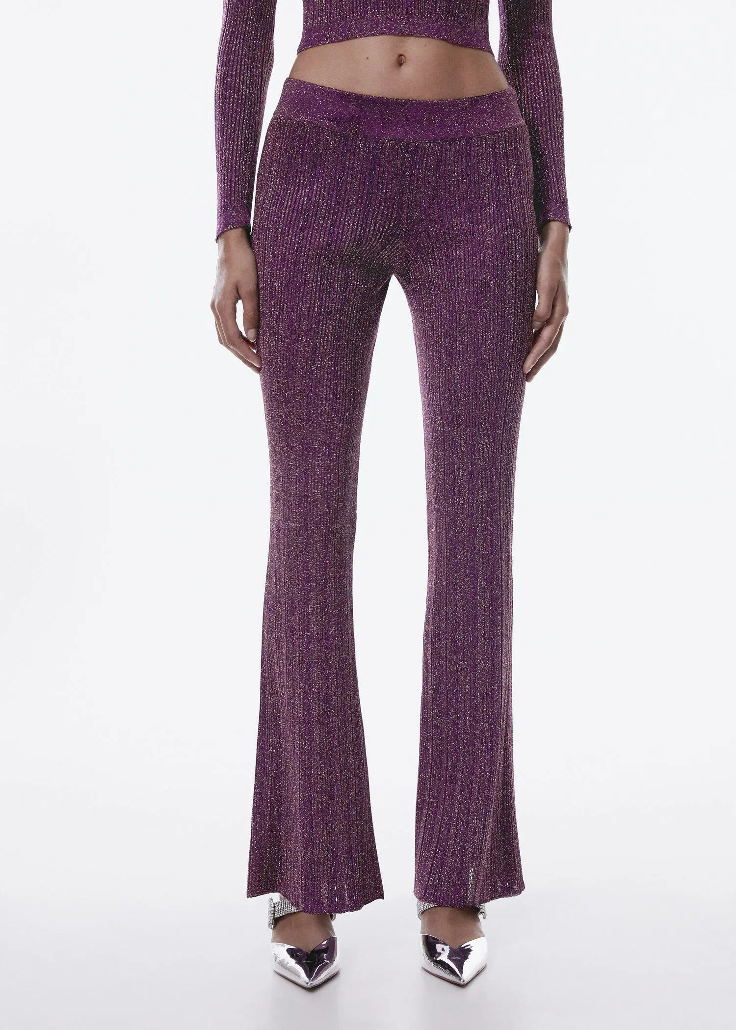 Mango Lurex-knit flared trousers. 2