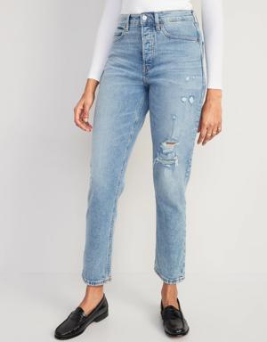 Curvy Extra High-Waisted Button-Fly Sky-Hi Straight Ripped Jeans for Women blue