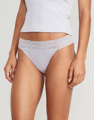 Old Navy Mid-Rise Supima&#174 Cotton-Blend Lace-Trim Thong Underwear for Women purple