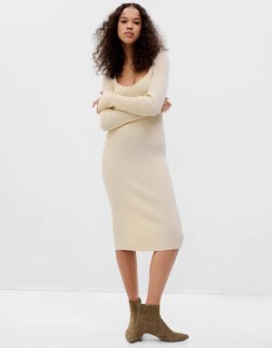 Sweetheart Rib Midi Sweater Dress beige