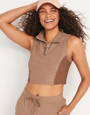 Old Navy PowerSoft 1/2-Zip Sleeveless Cropped Top for Women beige