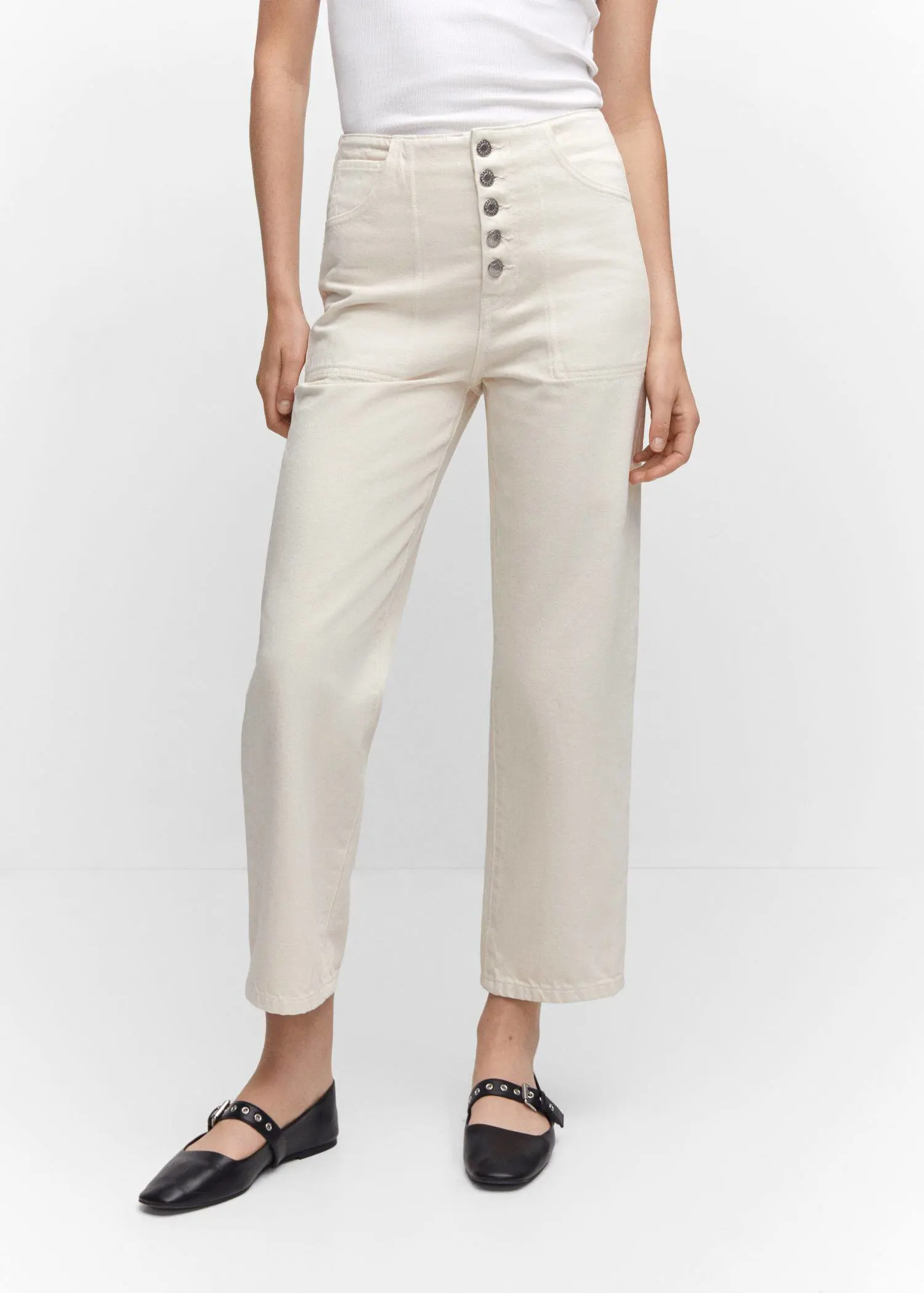 Mango Cropped straight-leg jeans with buttons. 2