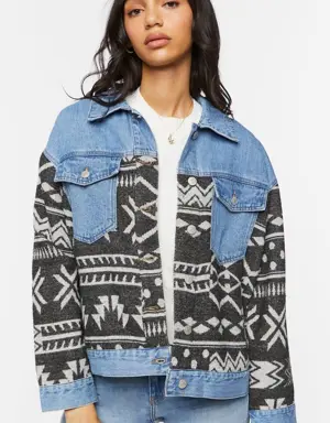 Forever 21 Geo Print Denim Trucker Jacket Denim/Multi