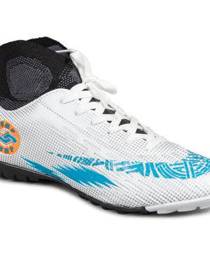 28366 Beyaz - Mavi Halı Saha Çoraplı Krampon Futbol Ayakkabısı