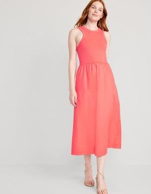 Old Navy Fit & Flare High-Neck Combination Midi Dress pink