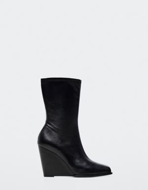 Leather wedge ankle boots with square toe