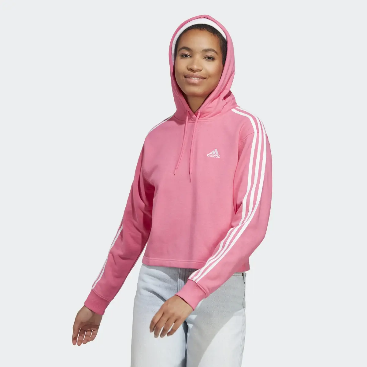 Adidas Essentials 3-Stripes French Terry Crop Hoodie. 2