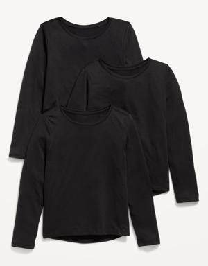 Softest Long-Sleeve Scoop-Neck T-Shirt 3-Pack for Girls black