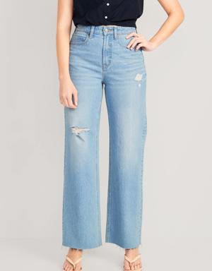 Curvy Extra High-Waisted Cut-Off Wide-Leg Jeans for Women blue