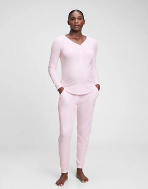 Maternity Henley Knit Sleep Set pink