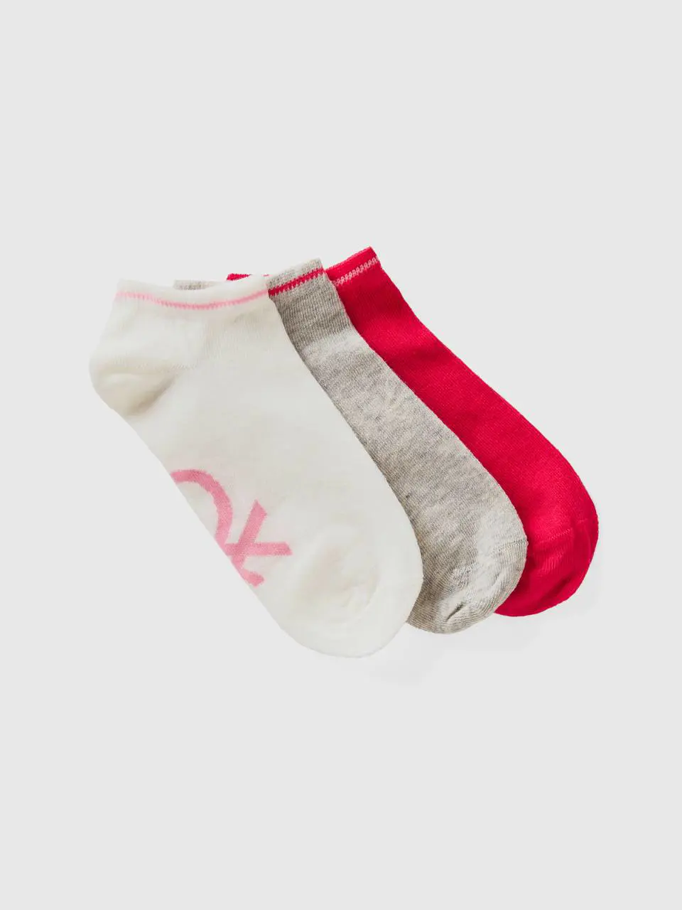 Benetton red, gray and white short socks. 1