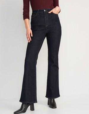 Higher High-Waisted Pintuck Flare Jeans for Women blue