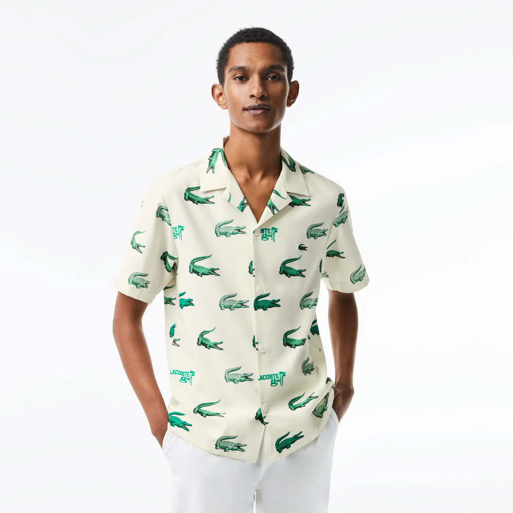 Lacoste Men’s Printed Short-Sleeved Golf Shirt. 1