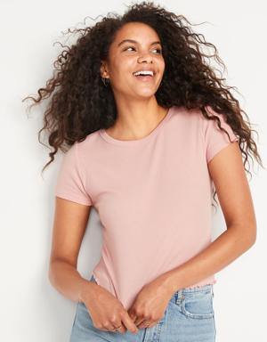 Old Navy Short-Sleeve Cropped Lettuce-Edge Waffle-Knit T-Shirt for Women pink