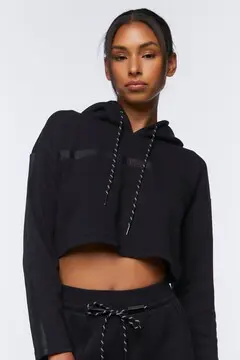 Forever 21 Forever 21 Active Cropped Hoodie Black. 2