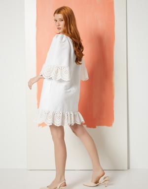 Lace Detailed Embroidery Witty White Cotton Dress