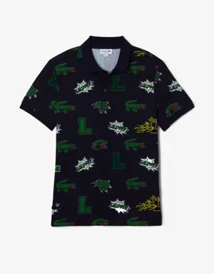 Men's Holiday Regular Fit Crocodile Print Polo Shirt