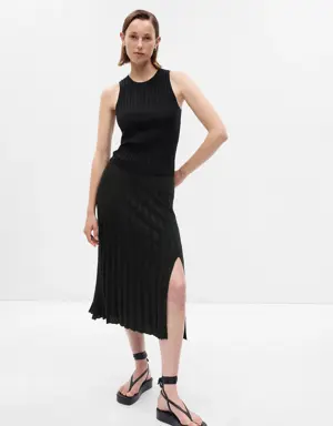 Pleated Sweater Midi Skirt black