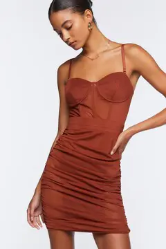 Forever 21 Forever 21 Mesh Bustier Mini Dress Brown. 2