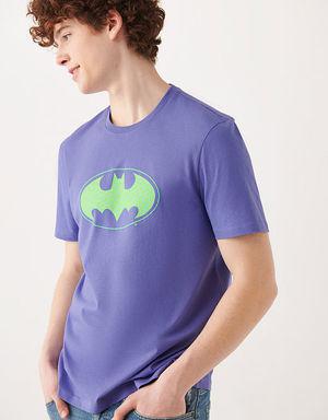 Batman Baskılı Mor Tişört