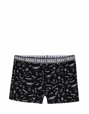 Çizim Desenli Siyah Boxer