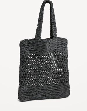 Straw-Paper Crochet Tote Bag for Women black