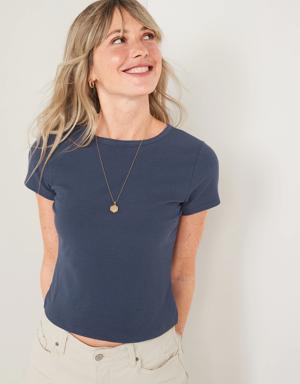 Fitted Short-Sleeve Cropped Rib-Knit T-Shirt for Women blue